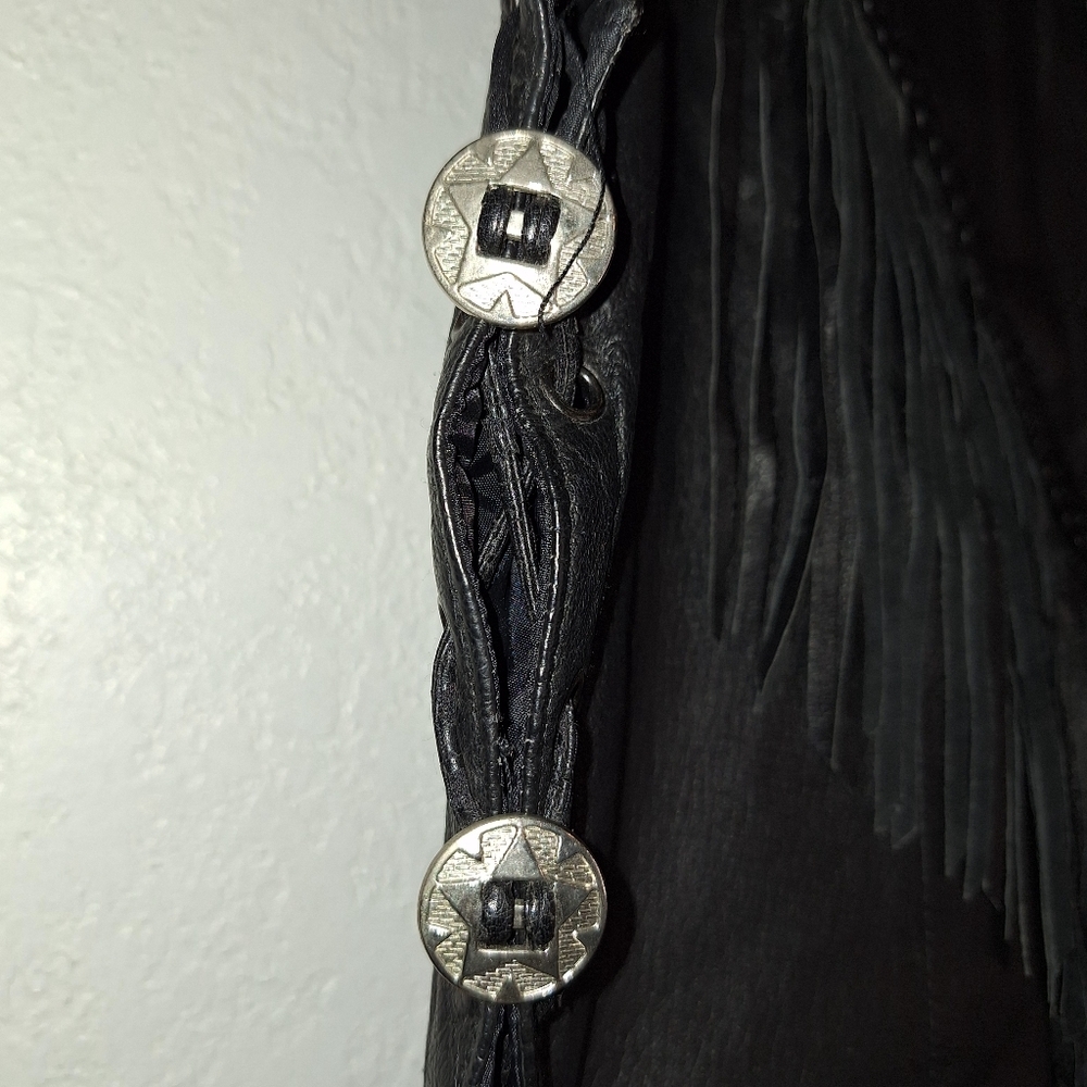 Diamond Plate Genuine Leather Women's Size Medium Motorcycle Vest Fringe,Pockets - Picture 8 of 12